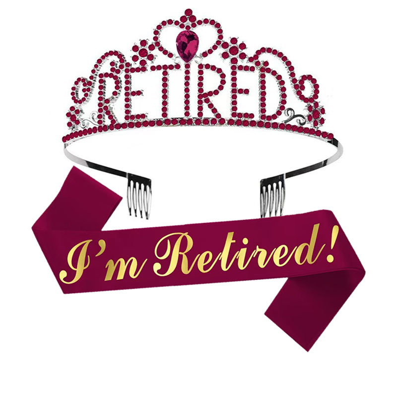 Conjunto de tirantes de corona de fiesta de graduación europea y americana Letras RETIRED Corona de diamantes Tocado de fiesta de jubilación al por mayor