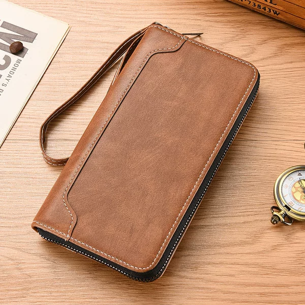 New Men's long zipper wallet multi-card Men's wallet simple leather clutch large capacity Men's wallet