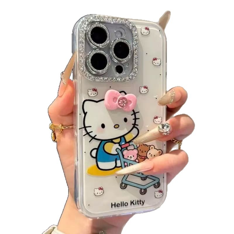 Caricatura adorable arco estereoscópico compras KT para iPhone 16 Promax Apple 15 caso de teléfono 14 nuevo
