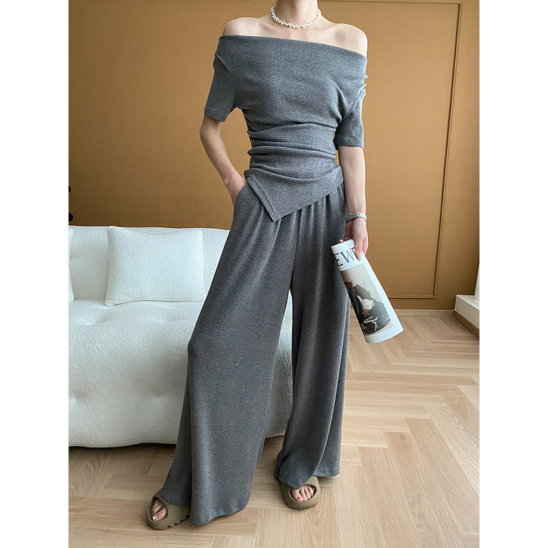 司南时髦博主风法式高级感不规则针织衫阔腿裤两件套装