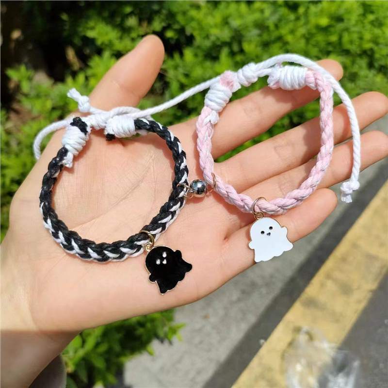 Best Friend Bracelets for Three People, Original Cartoon Black and White Ghost Magnetic Attraction Couple Bracelets, Magnetic Boyfriend Woven Bracelets Best Friend Bracelets for Three People, Original Cartoon Black and White Ghost Magnetic Attraction Couple Bracelets, Magnetic Boyfriend Woven Bracelets