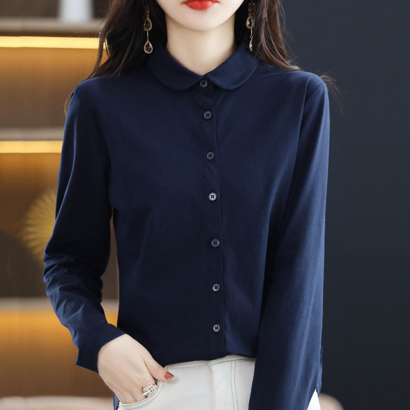 纯棉长袖衬衣2025春秋新款时尚宽松显瘦衬衫Polo翻领排扣上衣女装|undefined