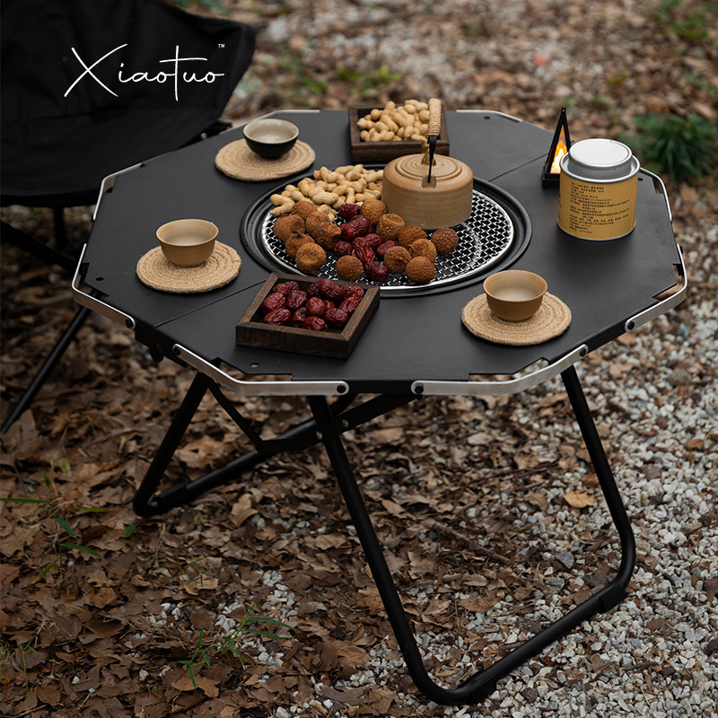 Xiaotuo's New Stove Tea Table, Convenient Aluminum Alloy Outdoor Camping Barbecue Simple Folding Table, No Installation Required