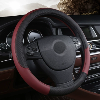 protective cover car supplies, Steering wheel cover - x680-black-wine-red-with-white-environmental-protection-inner-ring-38cm-at-home-and-abroad