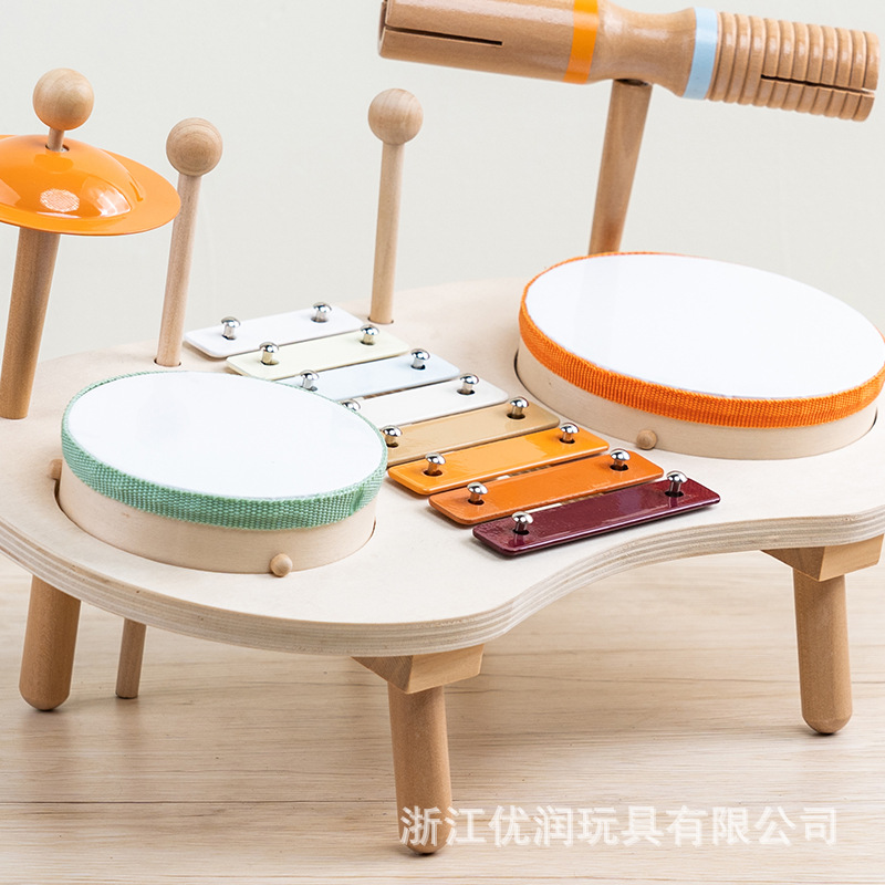 (2개) 국경 간 어린이 드럼 나무 다기능 노킹 음악 스테이션 오르 타악기  음악 장난감