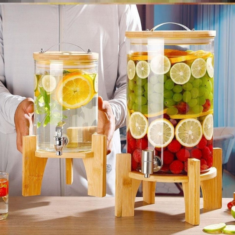 hervidor de agua fría con grifo hervidor de agua fría vidrio resistente a altas temperaturas bebida de gran capacidad barril de jugo de fruta barril de licor de limonada barril de fermentación