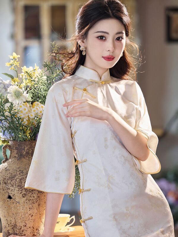 洛士博｜古法旗袍倒大袖新中式连衣裙款素雅文艺清新年轻款日常|undefined