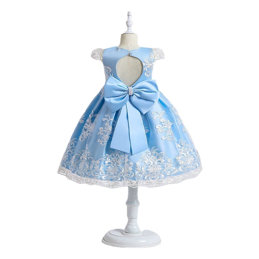 Поколение ins Новое трансграничное платье с бантом для девочек, детское кружевное платье на день рождения