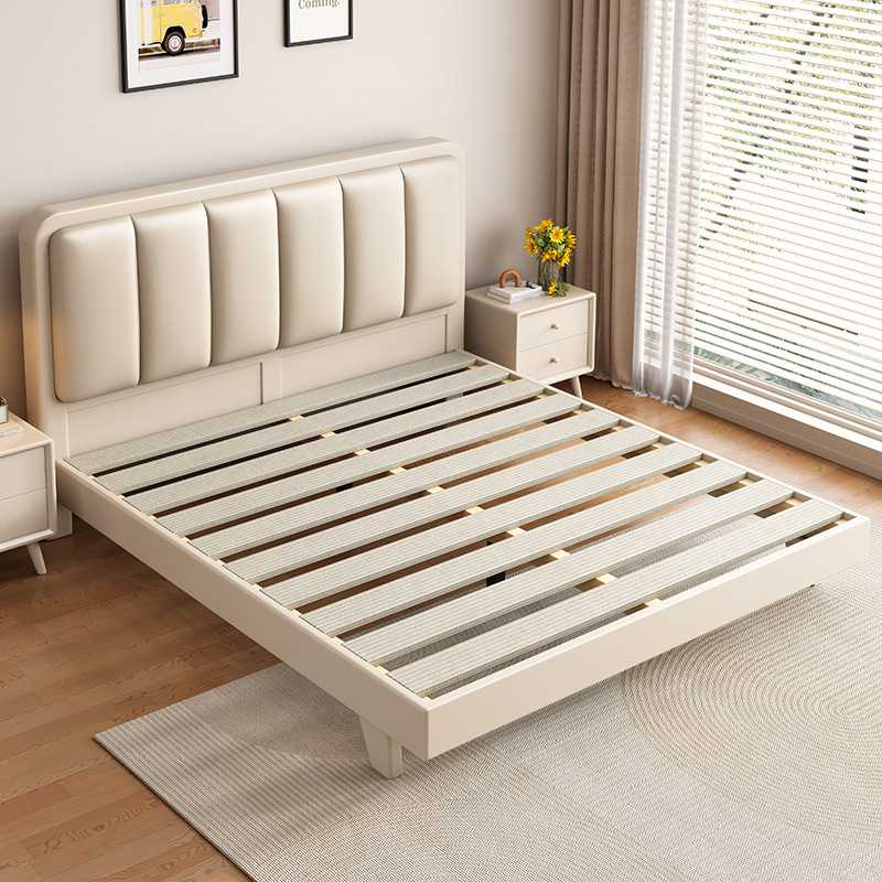 Cama silenciosa de estilo crema blanca nórdica moderna simple cama de madera maciza 1.5m 1.8 cama principal cama económica