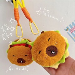 新しいかわいいきしむハンバーガーカピバラキーホルダークリエイティブペンダントぬいぐるみバッグ装飾卸売