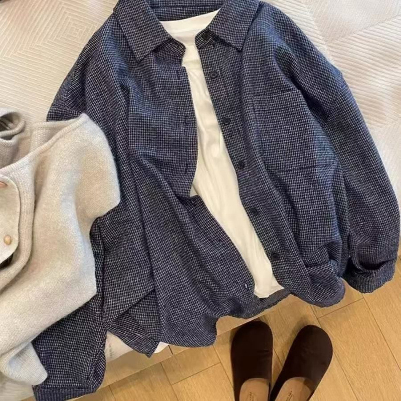 Brushed Wool Plaid Shirt for Women, Spring, Autumn, and Winter, Lazy Style, Versatile, Layered, Loose Casual Top Jacket Brushed Wool Plaid Shirt for Women, Spring, Autumn, and Winter, Lazy Style, Versatile, Layered, Loose Casual Top Jacket