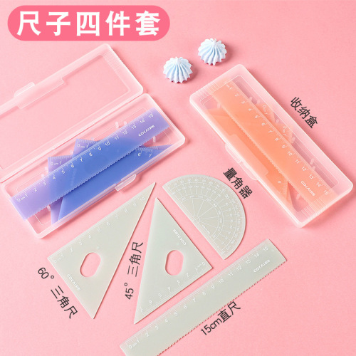 Ruler set wholesale triangle ruler student stationery transparent high-value jelly color triangle ruler set