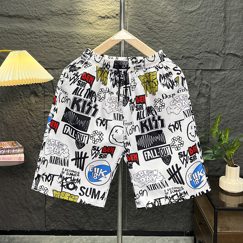 Men's Ice Silk Beach Men's Pants Mid-Waist Breathable Thin Cool Summer Four-Corner Youth Shorts Head Casual Pants