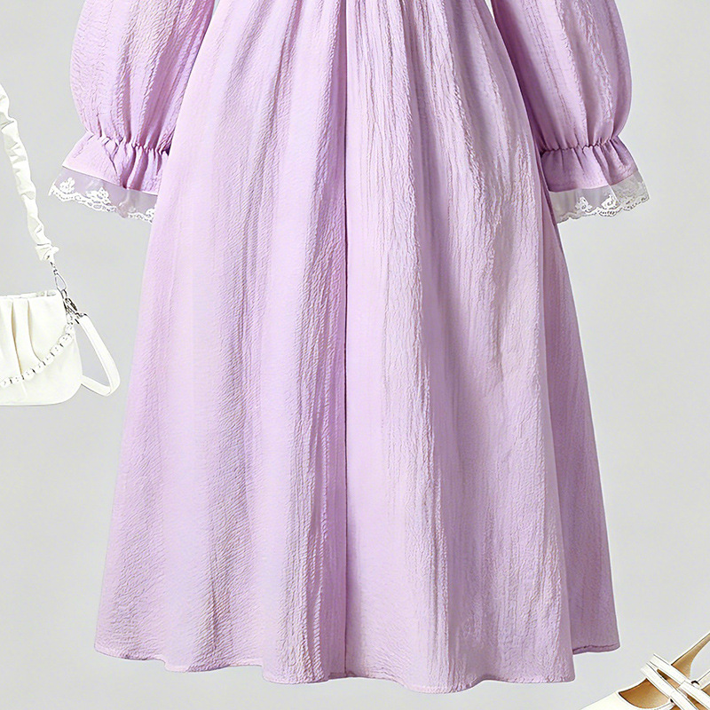 Primavera y verano de nuevo color nuevo vestido de mangas largas de corte retro europeo y americano vestido elegante de cintura alta image 4