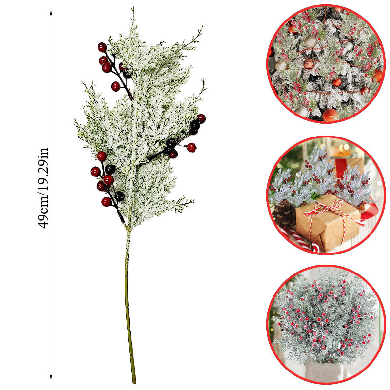 Artificial Cedar Red Black Berries Green Tree Branch Christmas Decoration 3