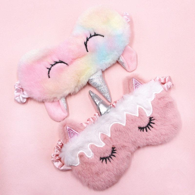 Unicorn Gradient Colorful Plush Shading Cartoon Eye Mask display picture 1