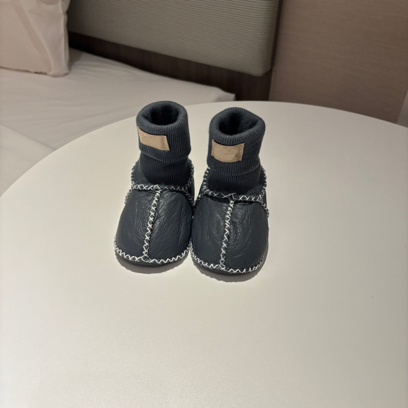 桑坡纯色羊皮毛一体宝宝棉鞋婴幼儿鞋室内步前鞋袜软底男宝女宝|undefined