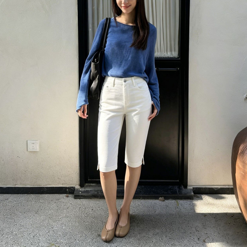 Vintage Stretch Denim Cotton Capri 5-Point Jeans for Women, High-Waisted, Slim-Fit, Skinny, Flattering Equestrian Pants, Capri Pants