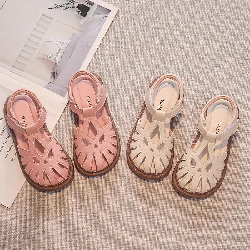 Girl's Shoes Children's Leather Sandals 2025 New Spring and Summer Baby Girl's Leather Soft Sole Wrap Top Non-slip Princess Shoes