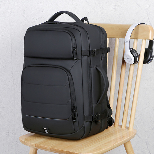 Men's Expandable Backpack with Leather-Like Material, Waterproof, Laptop Bag for Business Travel and Commuting, Large Capacity Computer Backpack
