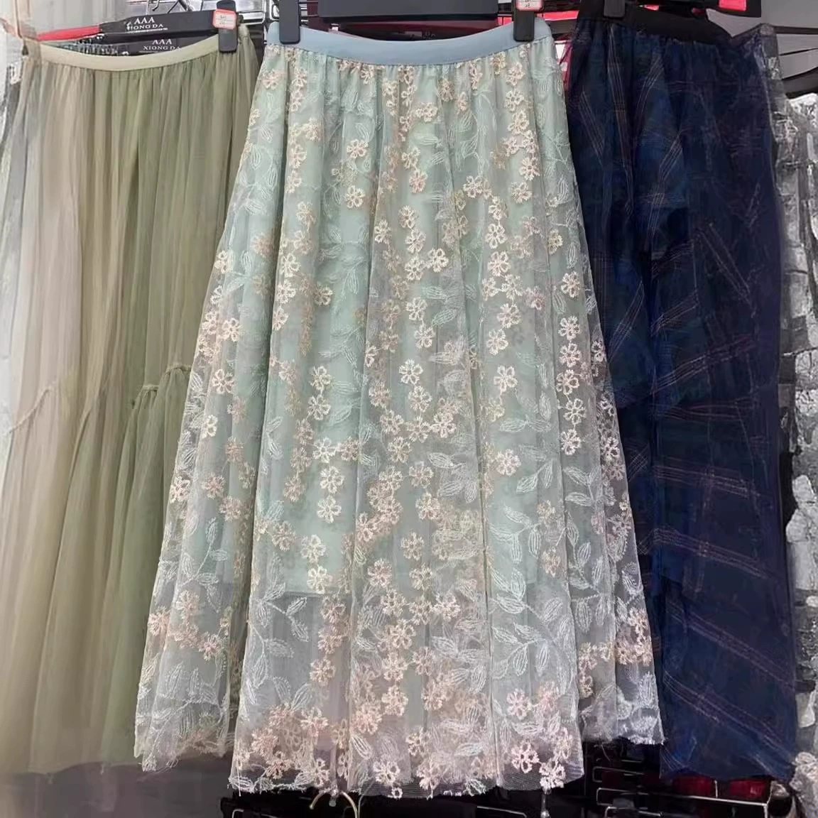 Тяжелая промышленная вышивка сетчатая юбка Юбка Женская осень 2024 новая длинная вышитая юбка большая юбка юбка