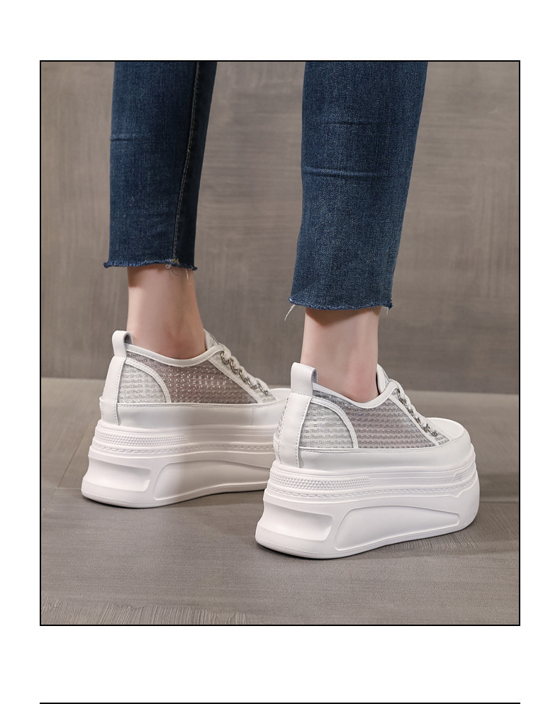 Giày sneaker nữ đế dày tăng chiều cao mùa hè thoáng khí kiểu bánh mì — màu trắng chi tiết 16