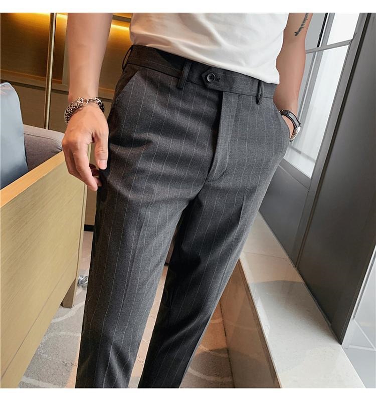 Quần tây sọc nam mùa hè ống côn Hàn Quốc dáng ôm nhẹ — Màu xám đậm với fleece, Quần lửng màu xám đậm, Quần lửng đen, Lông cừu đen chi tiết 2
