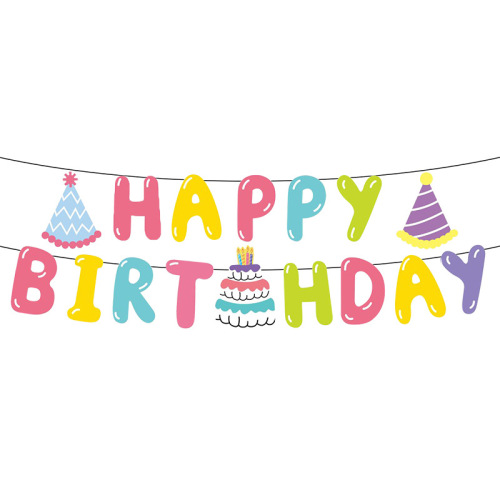 Cross-border children's happy birthday decoration cartoon letter pull flag racing dog theme decoration paper pull flag