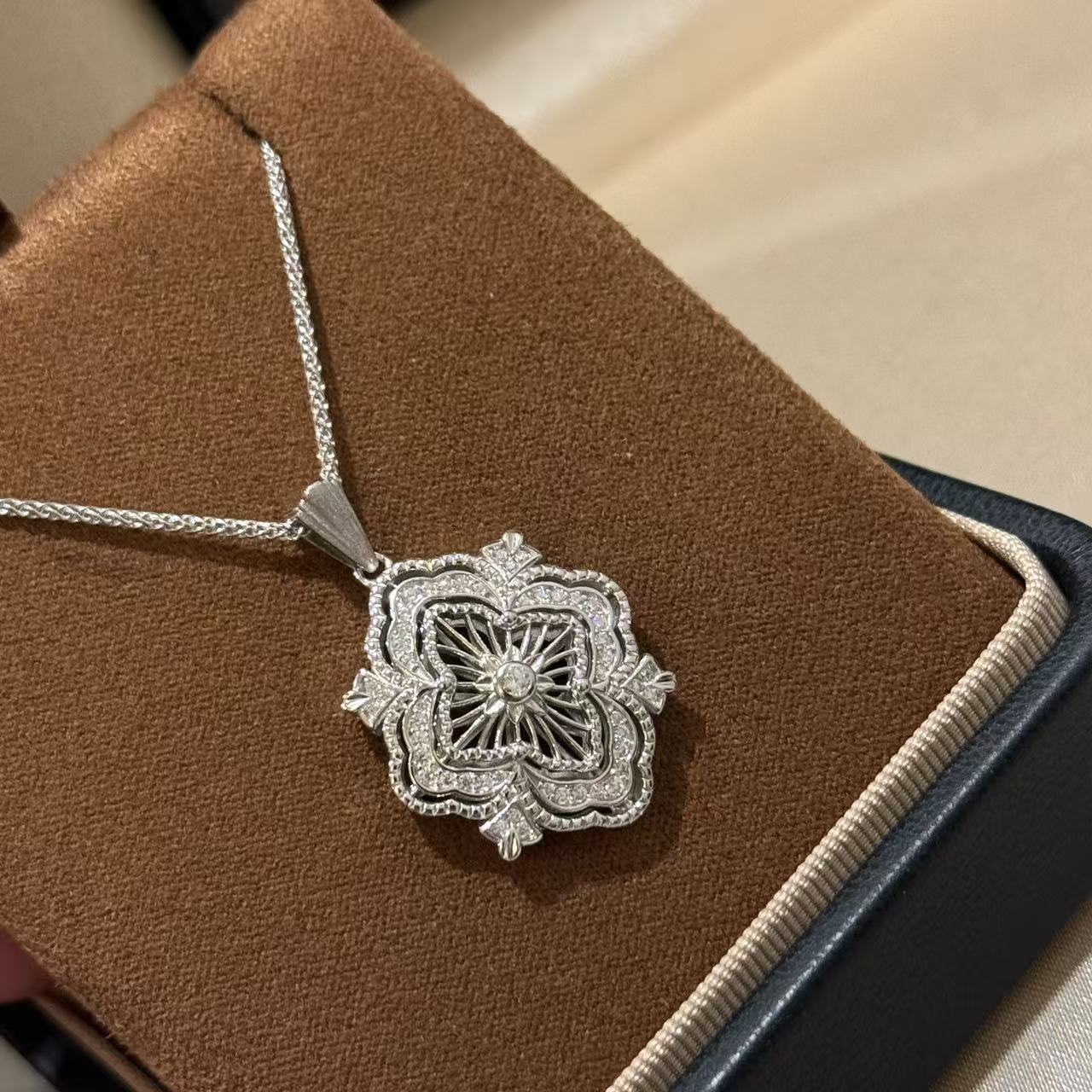 S925纯银 布契风四叶草项链麻花链高级感baby同款精致法式复古