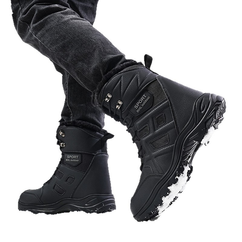 Botas transfronterizas de alto impacto a prueba de frío invierno de vello grueso botas de combate al aire libre botas de montaña de hombre botas de nieve