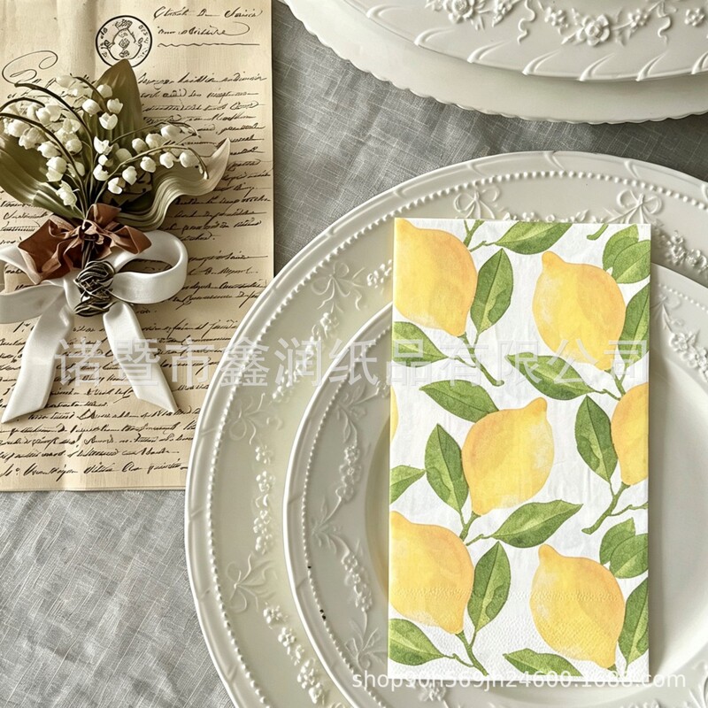 16 Cross-Border Enlarged Summer Lemon Printed Napkins, Colorfulful Paper Towels, Restaurant Dessert Shop Party Decoration Placemats