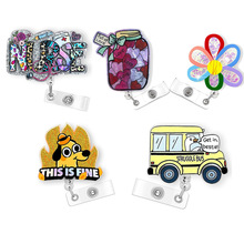 现货易拉扣伸缩扣亚克力易拉得医护英文胸牌扣汽车鹅旋转鳄鱼夹