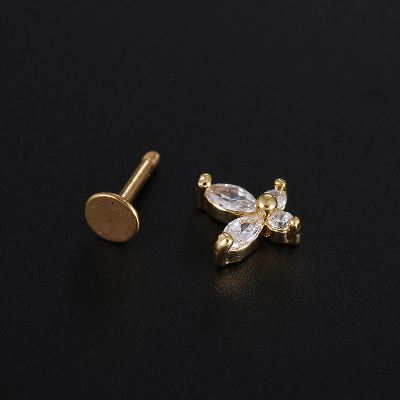 Simple Style Star Butterfly Stainless Steel Inlay Zircon lip stud 1 Piece