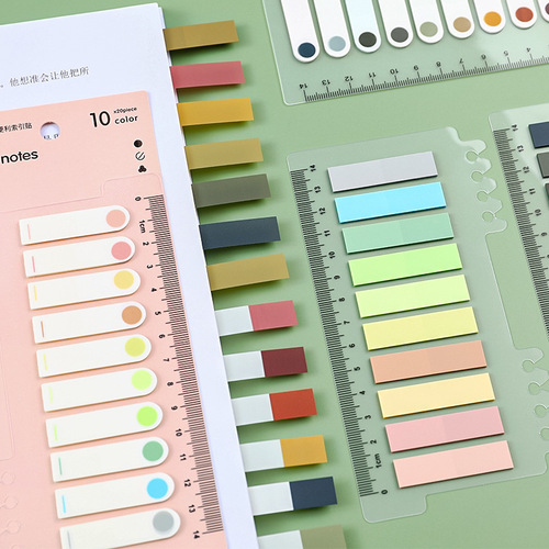 Morandi color sticky note student mark tearable classification index sticker color PET fluorescent note strip N times sticker