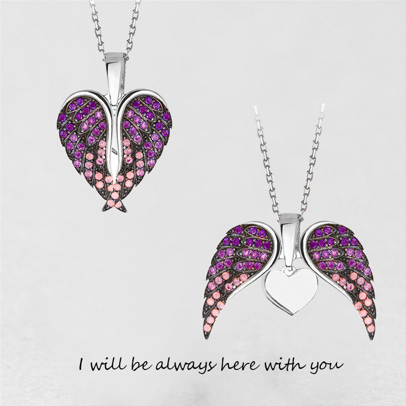 Ig Style Simple Style Heart Shape Wings Copper Zircon Pendant Necklace In Bulk display picture 5