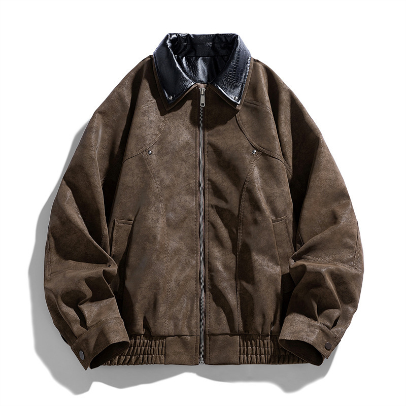 Cross-Border Batch Autumn and Winter Lapel Leather Jacket American Retro Contrast Color Leather Jacket Rivet Jacket Leather Top Men's Motorcycle Cross-Border Batch Autumn and Winter Lapel Leather Jacket American Retro Contrast Color Leather Jacket Rivet Jacket Leather Top Men's Motorcycle