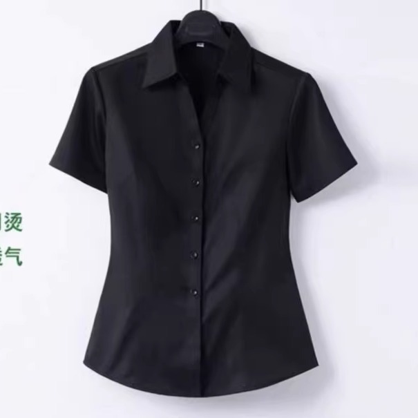 短袖衬衫女职业装白色V领衬衣时尚工作服修身版抗皱高档正装气质|undefined