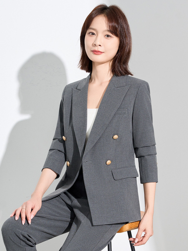 职业西装女双排扣休闲套装女25秋冬新款时尚气质通勤OL西服两件套|undefined