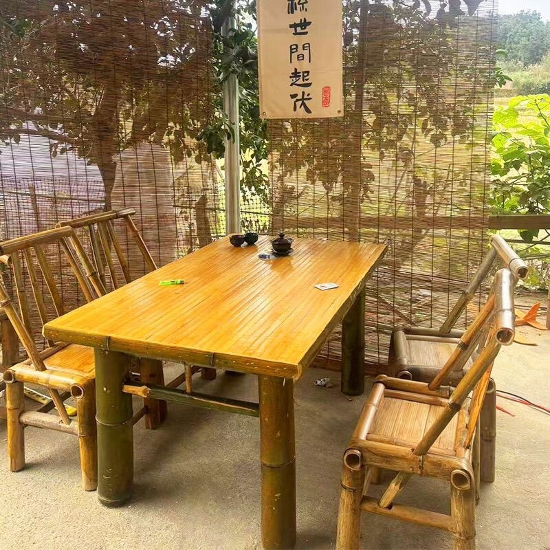 Old-Fashioned Bamboo Chairs, Balcony Tea Tables, Bamboo Tables, Bamboo Woven Outdoor Tables, Handmade Bamboo Tables, Chairs, Benches, Garden Tables and Chairs