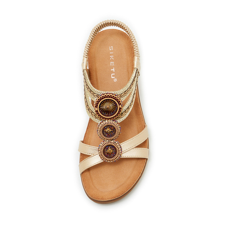 Sandal cao gót nữ phong cách Bohemian đế xuồng, đính đá và dệt kim loại, quai ngang — Champagne màu, màu đen, màu vàng chi tiết 31