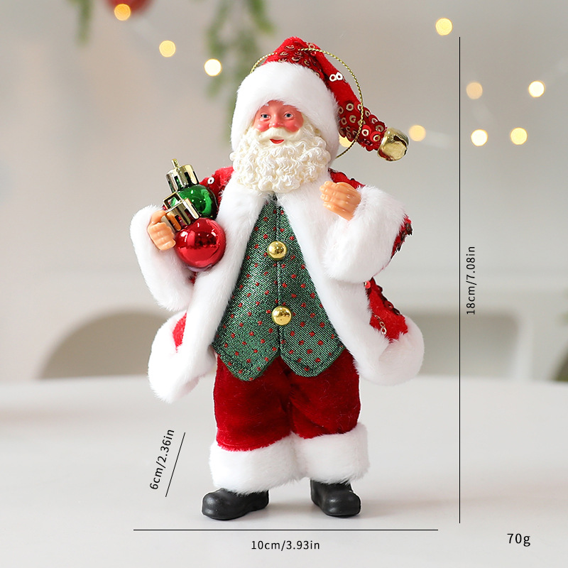 Santa Claus Christmas Doll Ornament – 18cm Fabric Decoration For Tree & Shelf (Red/Green, Pink, Red-Gold With Horn Or Drum)_voghion.com