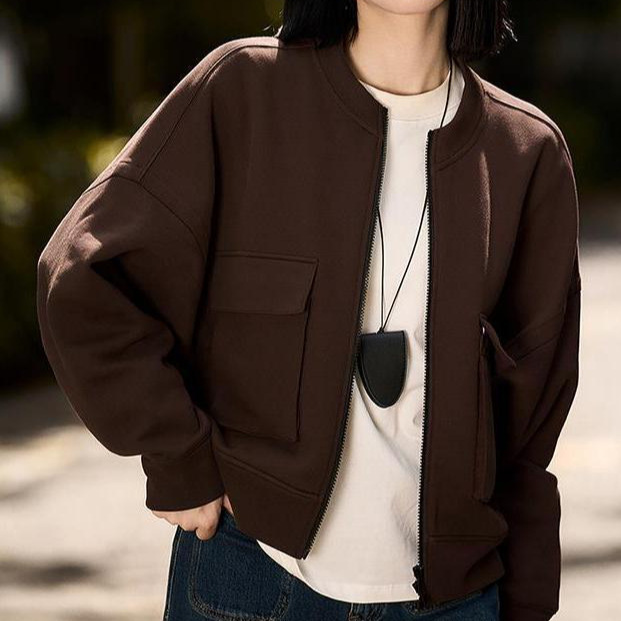 Practical” 20224 Autumn Lined Thin Velvet Workwear Style Baseball Tops Casual Top for Women