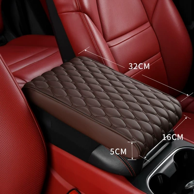 Armrest box pad | car protective cover elbow cushion - hexagonal-pattern-armrest-box-small-size-brown