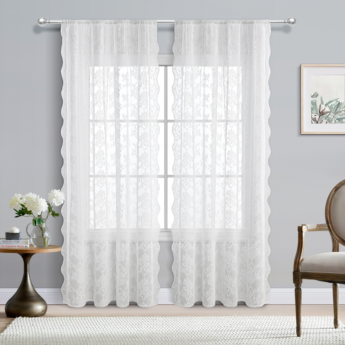 Transfronterizos de urdimbre encaje doble cortina de barra de cortina cortina de encaje blanco SHEIN Aliexpress