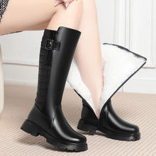 皮毛一体女靴子冬季保暖马靴粗跟厚底防滑加绒羊毛长靴棉鞋骑士靴