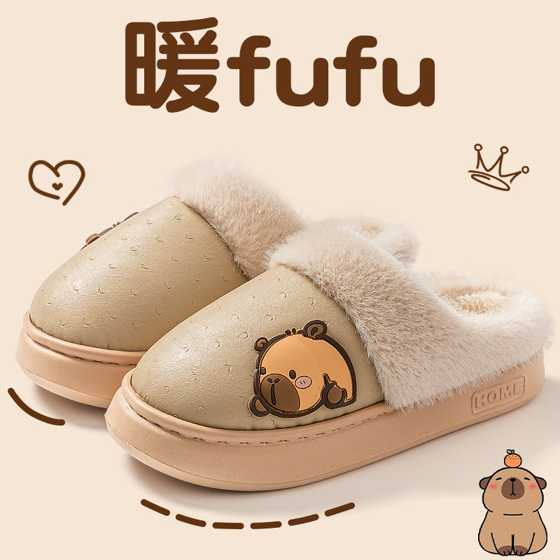 Zapatillas de algodón Capiballa damas 2025 nuevo estilo de casa interior otoño y invierno con peluche calentador de dibujos animados antideslizantes zapatillas de algodón