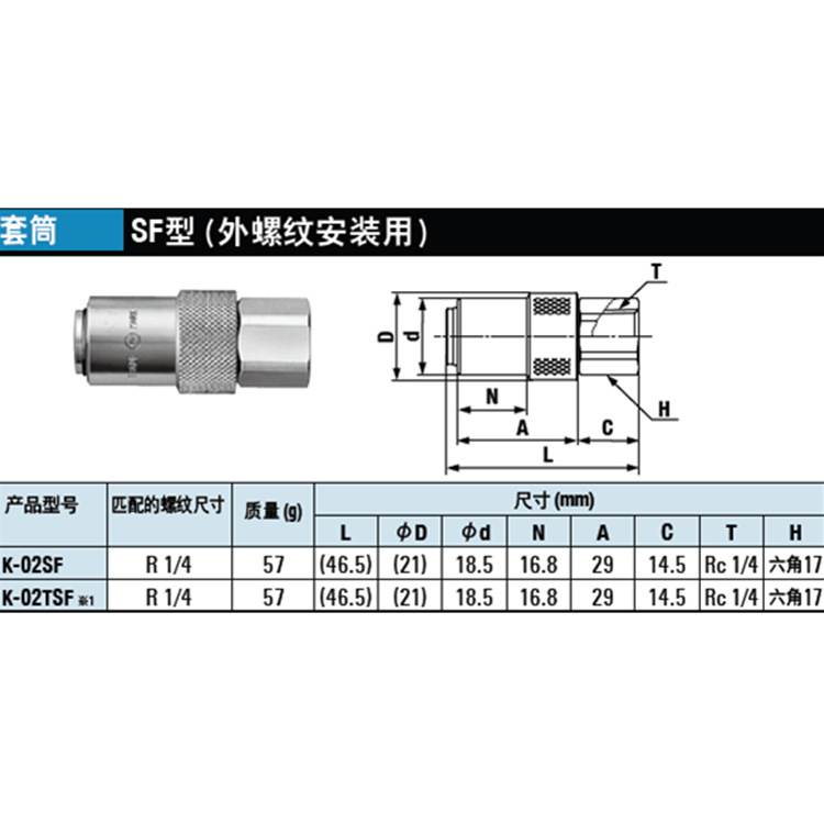 日本NITTO日东工器 模具快速接头 K-02SF/02TSF 套筒 外螺纹用