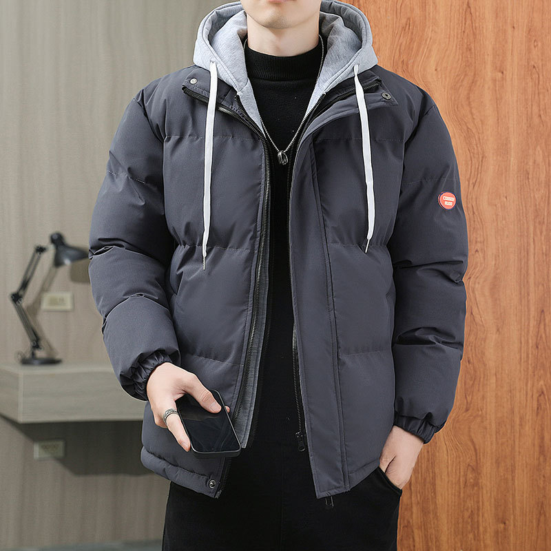 NASA invierno chaqueta de algodón de plumón de tamaño grande para hombres moda falsa dos piezas chaqueta de algodón con capuz para hombres gruesa chaqueta de algodón caliente chaqueta coreana
