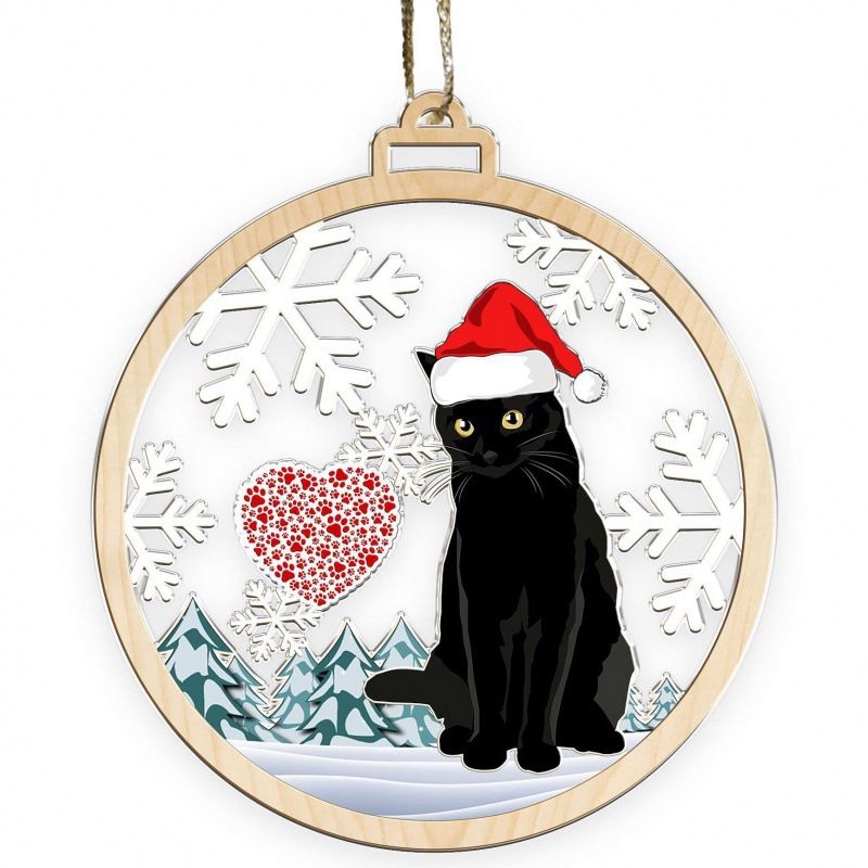 Creativo transfronterizo nuevo 20223 negro gato expresión divertida casa árbol de Navidad decoraciones adornos de acrílico colgante image 9
