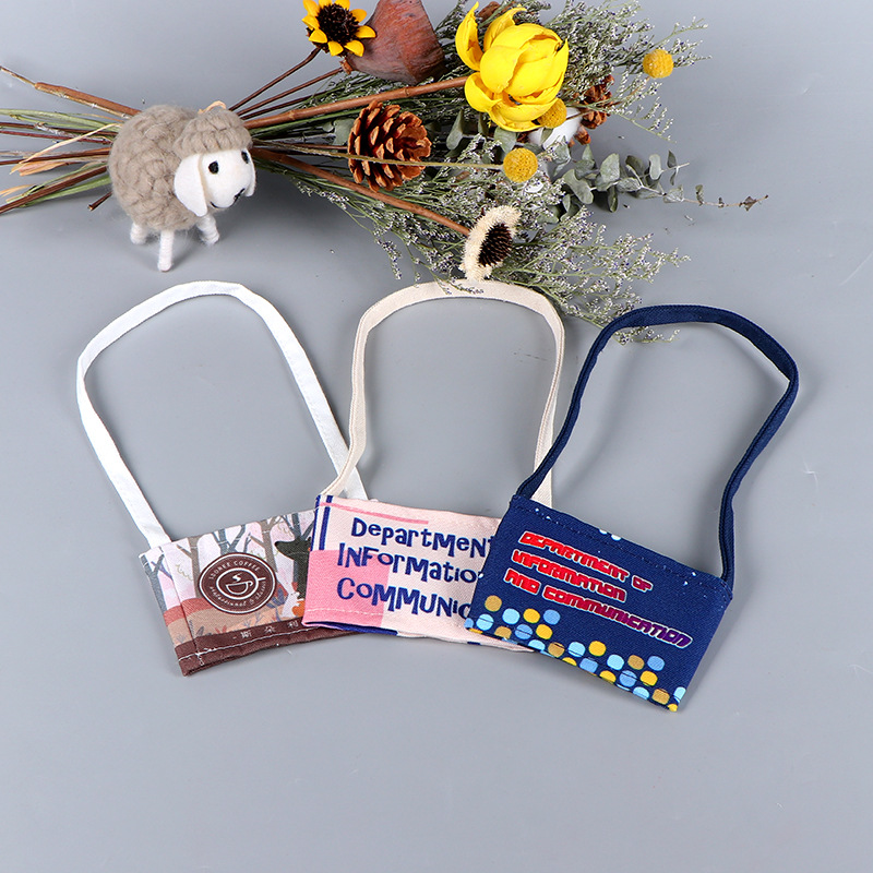 现货批发隔热奶茶杯套手提咖啡饮料手摇帆布杯套打包外卖袋